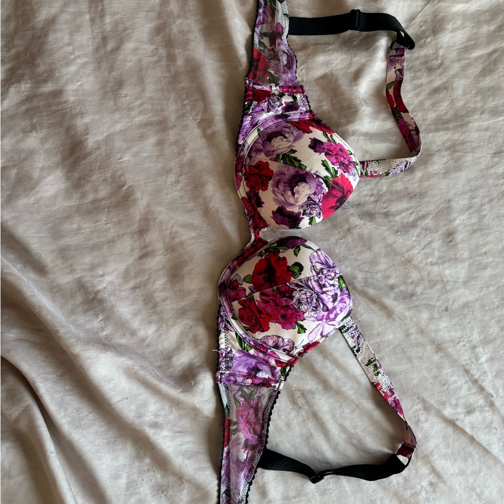 Victoria's Secret Pink and Purple Floral Intimates Push Up Bra